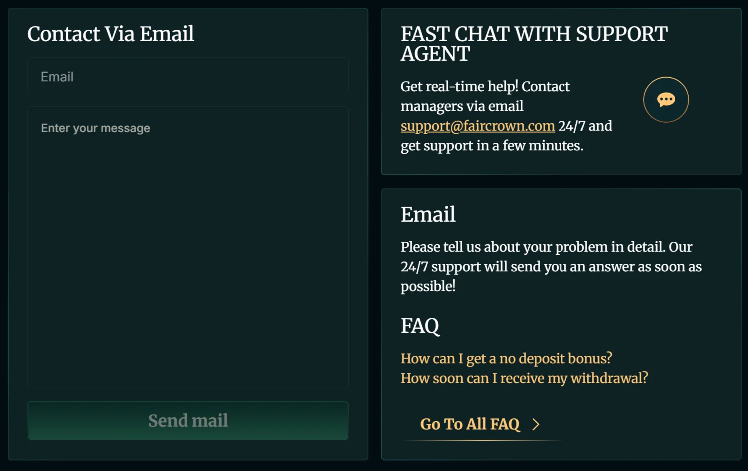 FairCrown Casino Customer Support